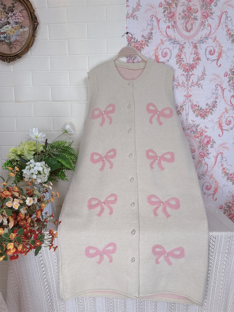 《米粒》83521冬季圆领宽松百搭减龄开襟针织马夹