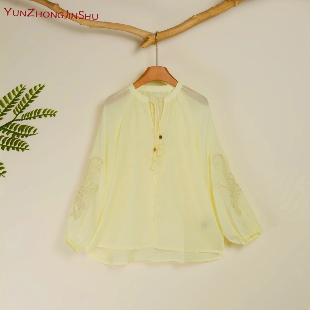 棠梨煎雪！【云中锦书-新国潮系列】早春重工刺绣百搭气质苎麻上衣