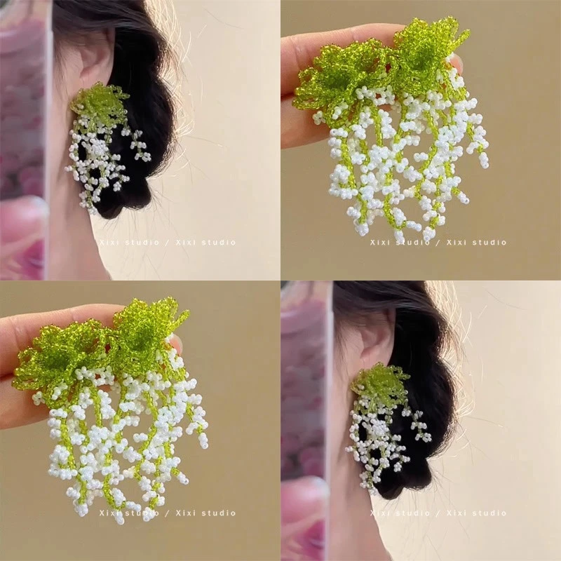 春日浓！氛围感花朵流苏耳环！百搭串珠耳钉女精致耳饰品新款发饰