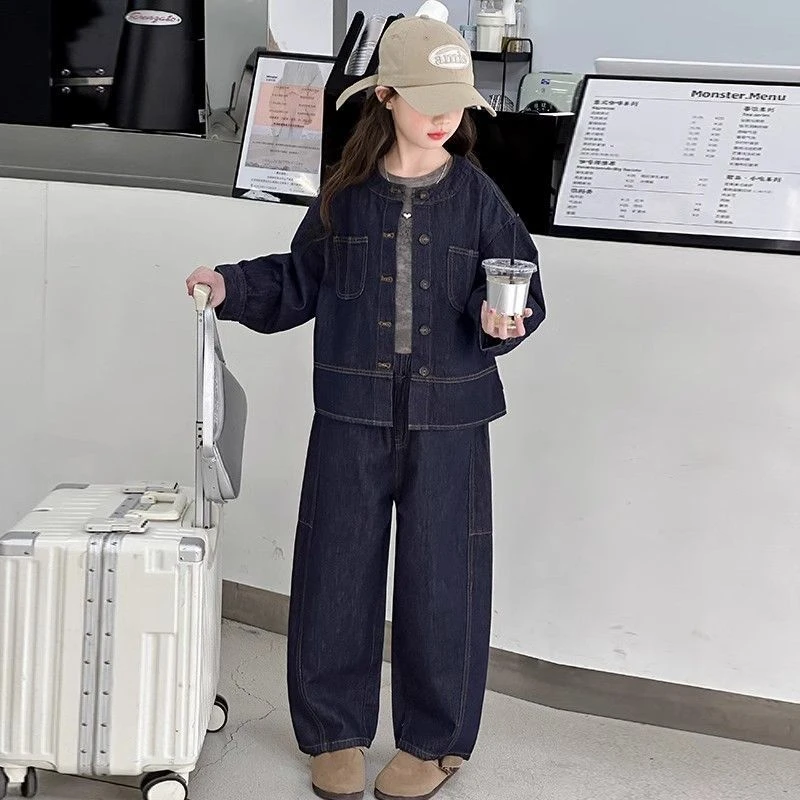 女童牛仔外套套装春秋款2025新款春季儿童洋气时髦开春女大童春装