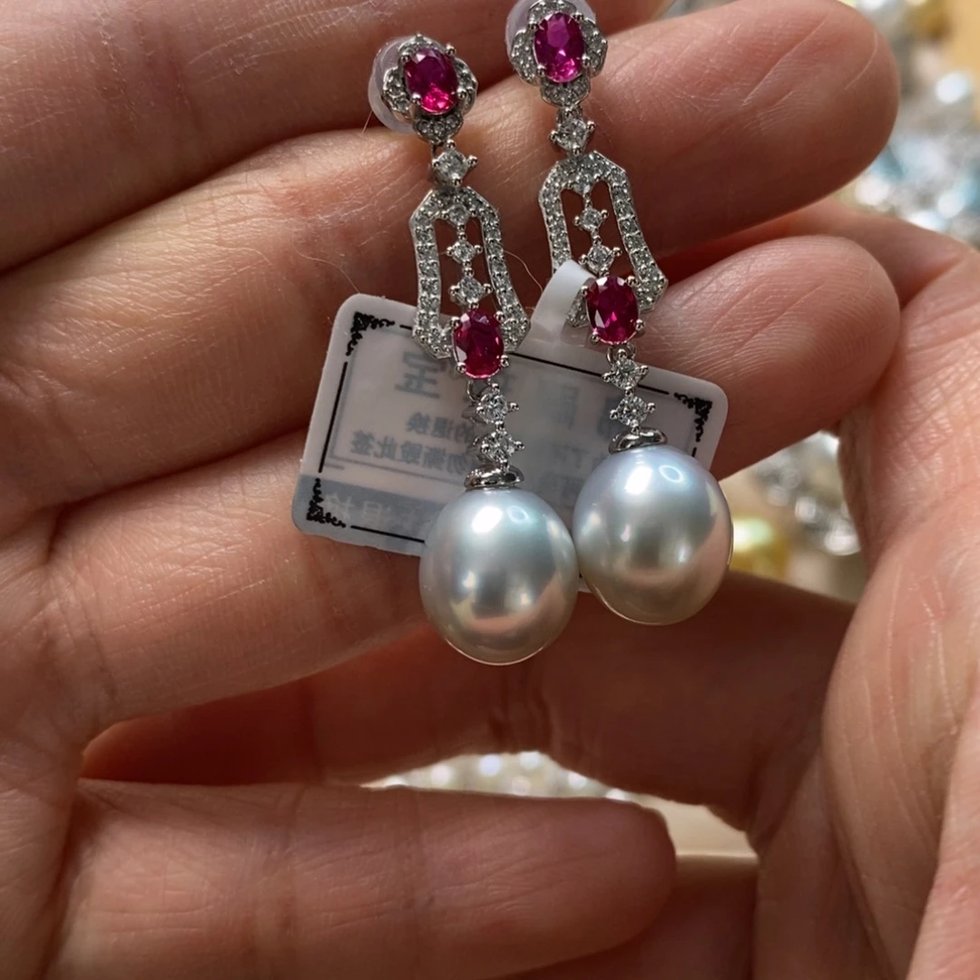 海水珍珠耳饰银S925镶嵌