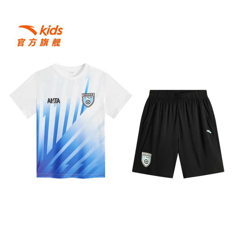 安踏儿童男童足球比赛套2025夏季新款透气耐脏青少年运动两件套装