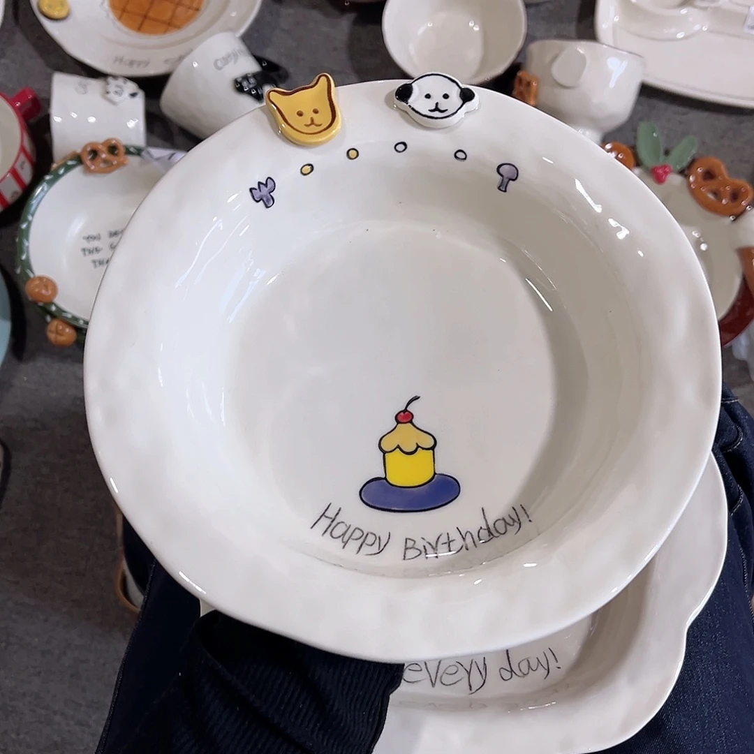 纽扣小狗圆盘陶瓷餐具系列8寸