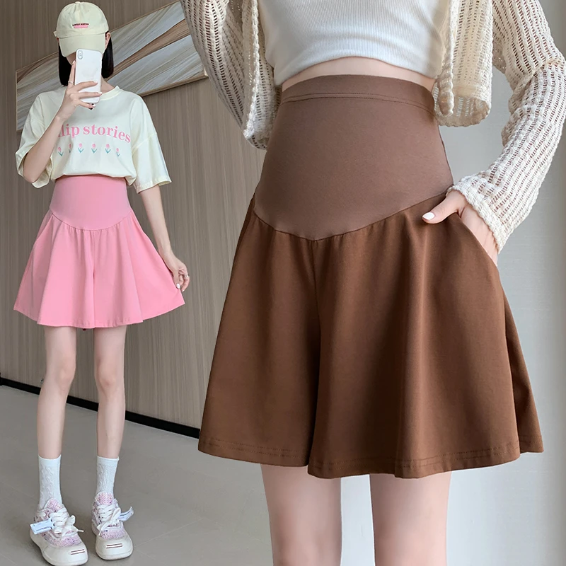 实拍现货孕妇夏季新款冰丝外穿短裤 休闲阔腿裤裙