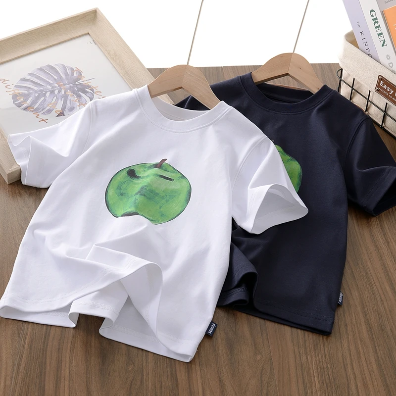 男童夏季新款苹果印花短袖T恤中大童液氨棉舒适宽松半袖上衣6134