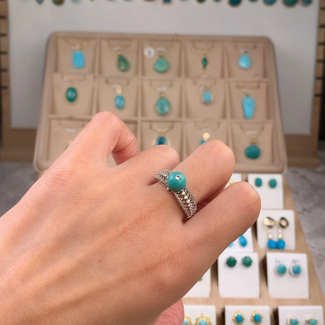 绿松石银S925镶嵌戒指