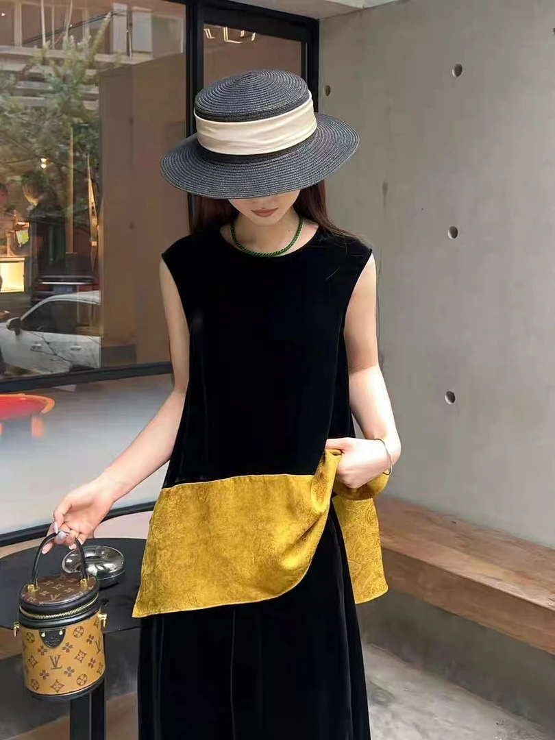 260331 撞色背心上衣ins法式拼接百搭田园风背心极简风无袖宽松型