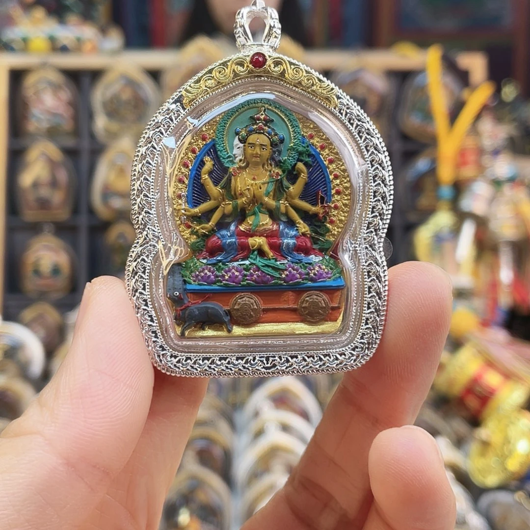 泥塑新款藏银 摩利支天 泥塑彩绘擦擦桌摆