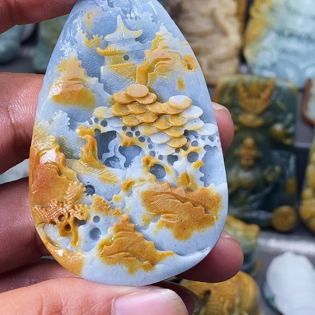 定制翡翠未镶嵌山水抖音基地质检发货  买断 抛光3天