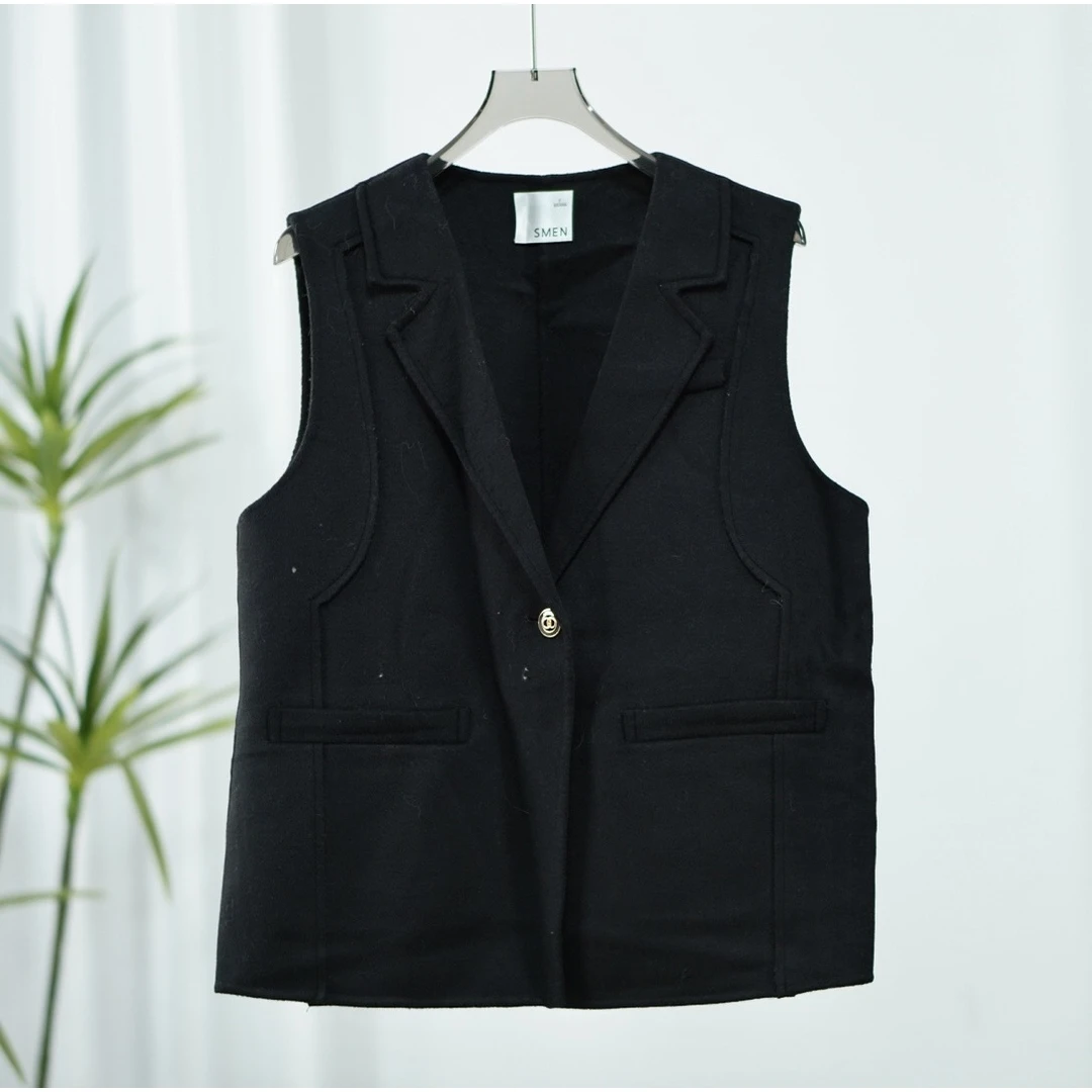 【诗M】S754-5 女装秋冬双面毛呢马甲黑色1598528