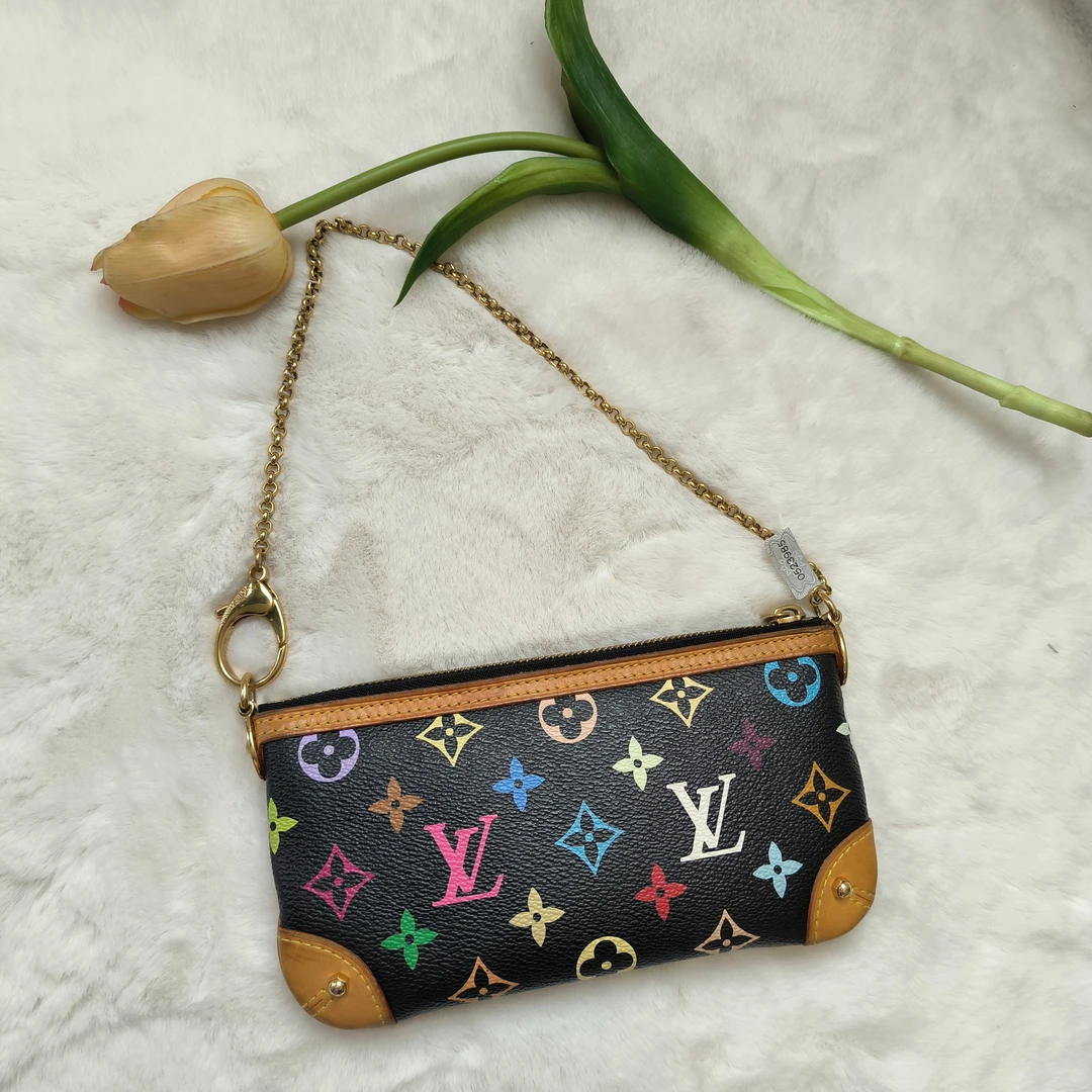 95新 LouisVuitton/路易威登 魔镜/LV黑三彩麻将包SY/23985