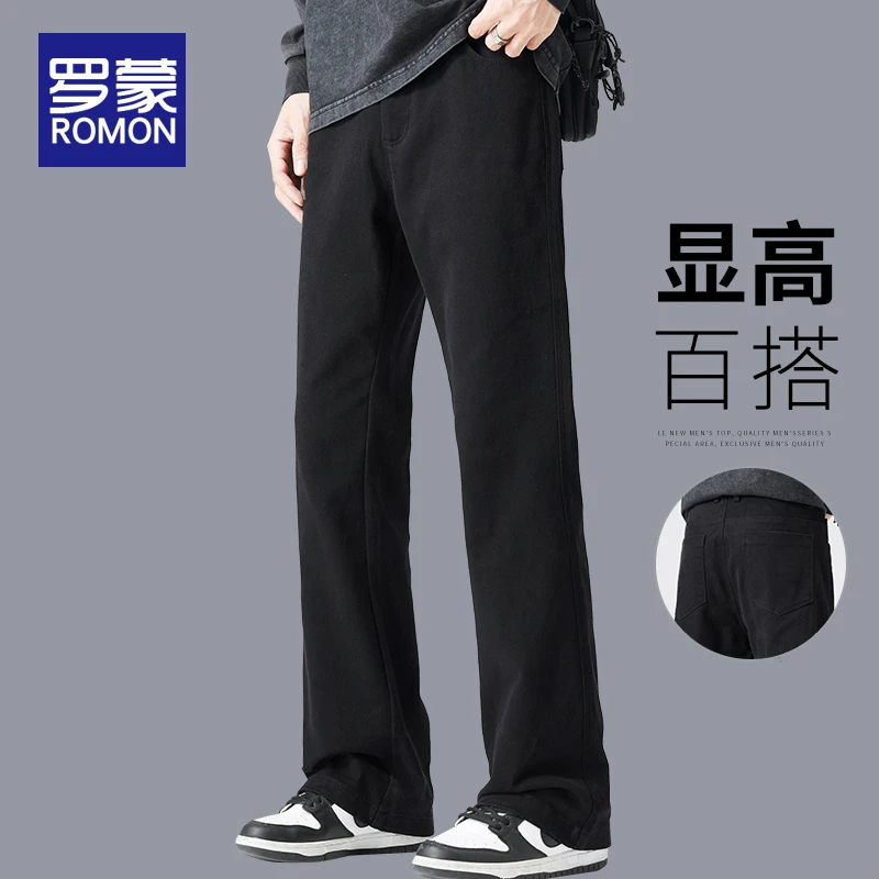 罗蒙夏季男士牛仔裤2025新款春秋休闲裤男款宽松直筒大码长裤子男