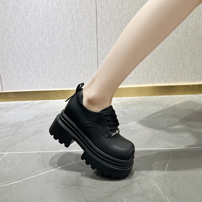 10cm超厚底小皮鞋女2025新款英伦风显瘦隐形增高跟乐福鞋女小个子