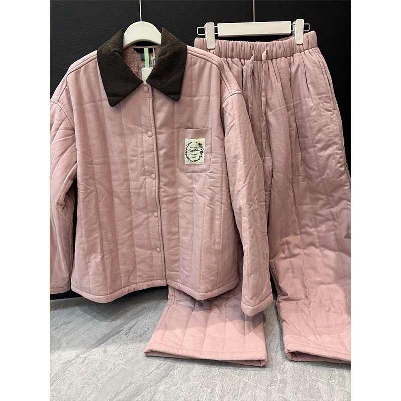 法式轻奢高级感简约夹棉睡衣女冬季大码居家保暖舒适套装可外穿