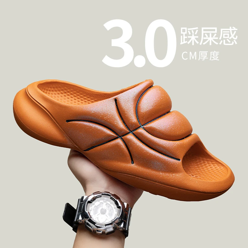 夏季新款韩版休闲时尚篮球荧光拖鞋大码潮舒适沙滩鞋男一字拖
