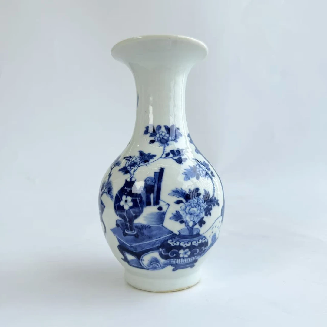 JM84清清晚期-青花博古插花赏瓶【古董拍卖】