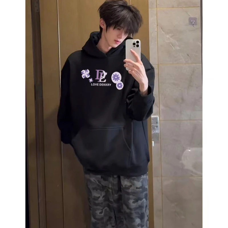 创意个性趣味字母印花连帽卫衣男秋冬季潮牌百搭宽松休闲情侣上衣