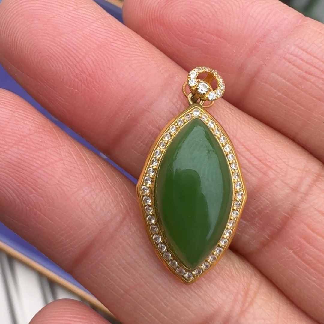 和田玉颈饰18K金镶嵌碧玉智慧之眼TZ多样性拍一发一