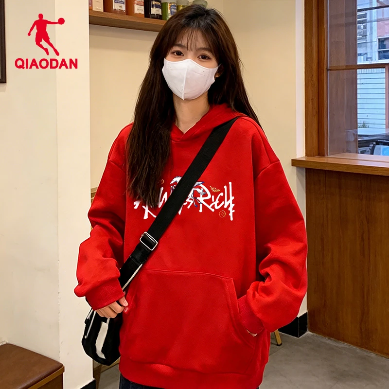 乔丹连帽气质红色卫衣女士冬季2026马年宽松大码情侣长袖国潮帽衫