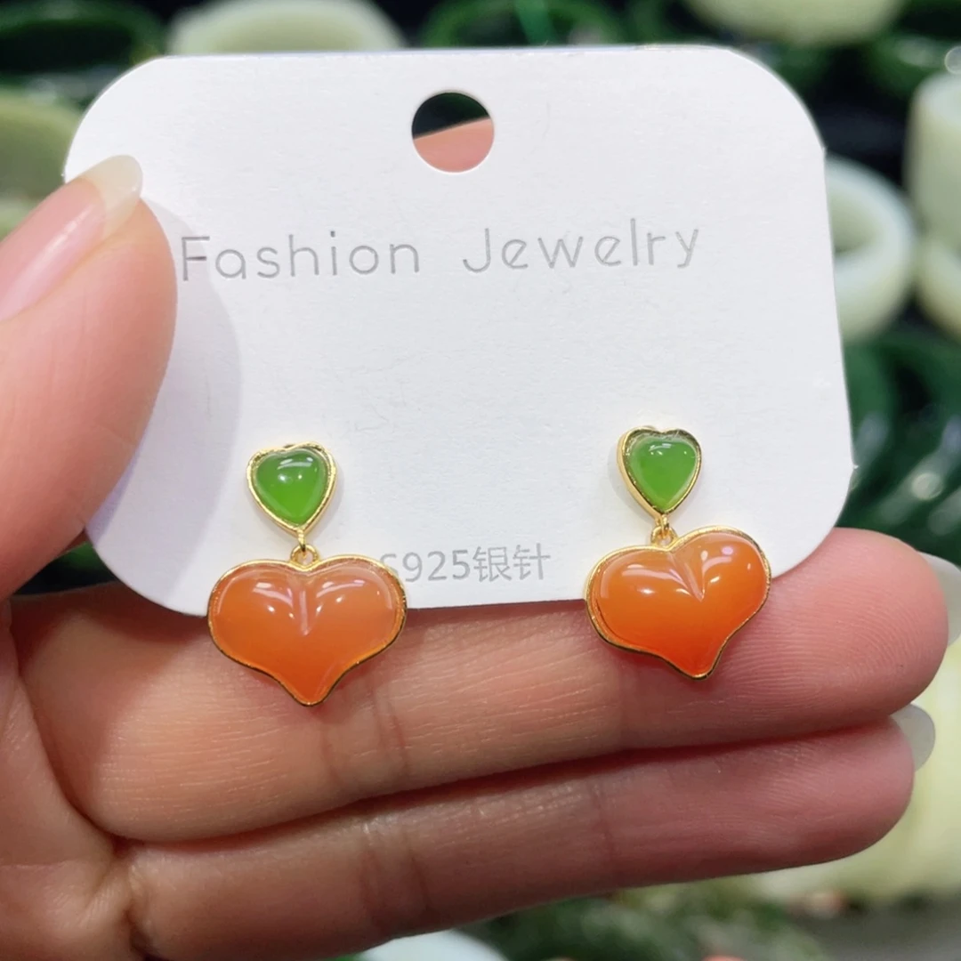 银S925镶嵌和田玉耳饰