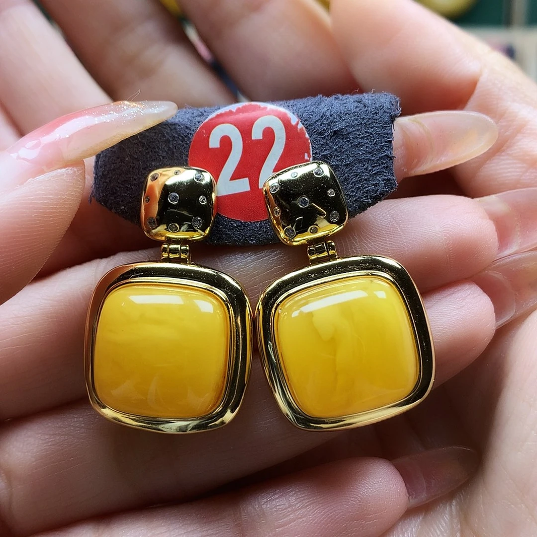 蜜蜡耳饰银S925镶嵌耳坠