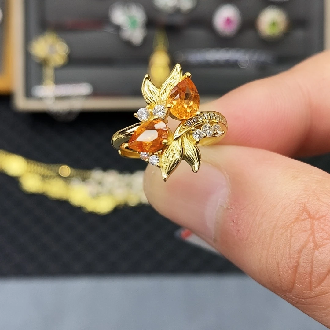 石榴石（芬达石）银S925镶嵌戒指