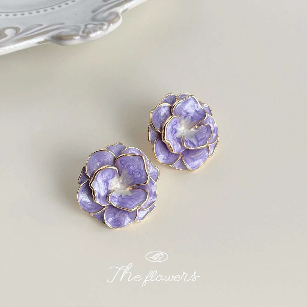 铜合金耳饰 【螺钿紫】-925耳针滴釉气质百搭时尚精致小巧甜美简约