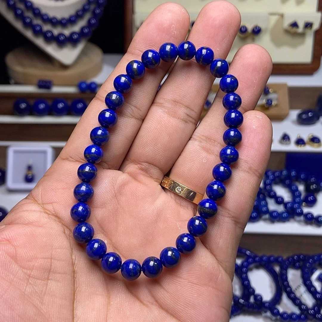 青金石未镶嵌高品 金腰线 手串6.6+