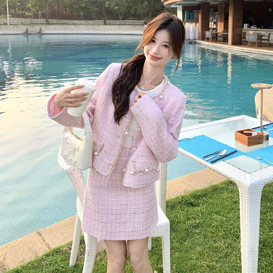 甜美小香风气质减龄套装裙女早秋新款潮流设计感短外套短裙两件套