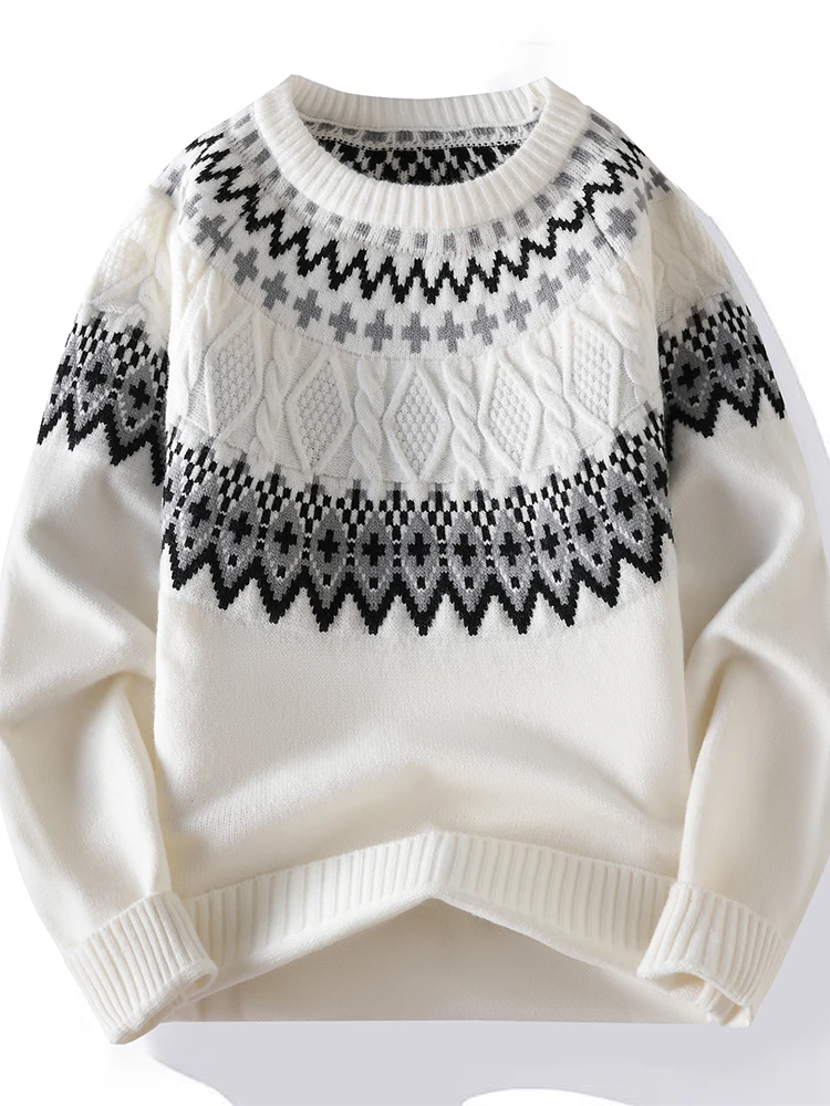 美式复古cleanfit费尔岛毛衣男秋季高级感绞花针织衫圆领长袖上衣