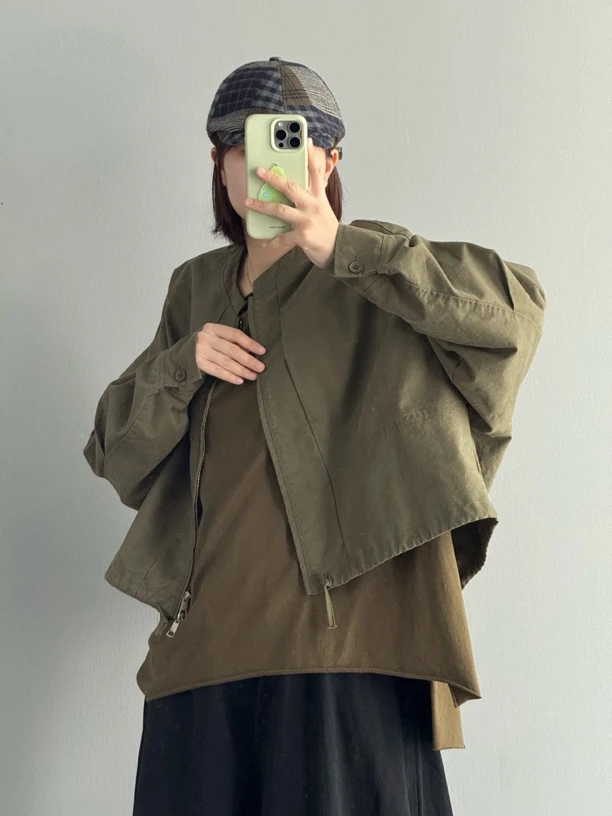 【斗篷短款外套】拉链圆领休闲风短外套复古韩版休闲