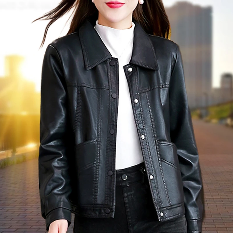 时尚黑色皮衣外套女春秋2025年新款爆款中年妈妈PU皮夹克短款上衣