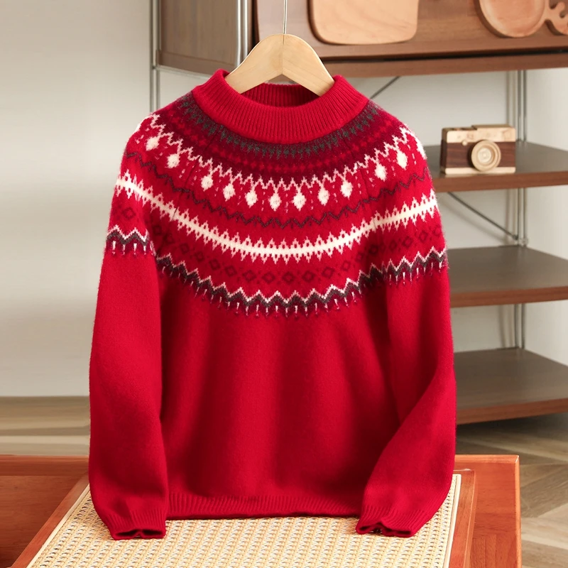 MHY秋冬季加厚费尔岛针织加厚提花男女儿童羊毛衫