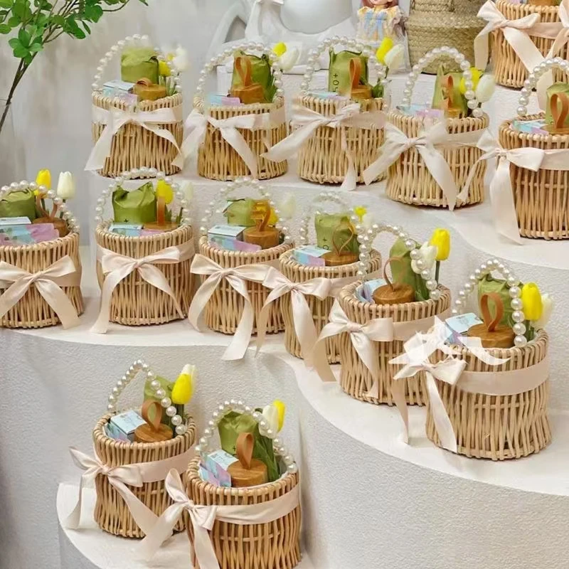 伴手礼珍珠柳编花篮编织手提结婚满月节日礼品篮插花编织收纳筐