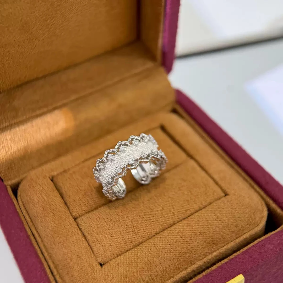 925银锆石戒指 时尚百搭轻奢蕾丝手工精致开口戒指银色小众银戒