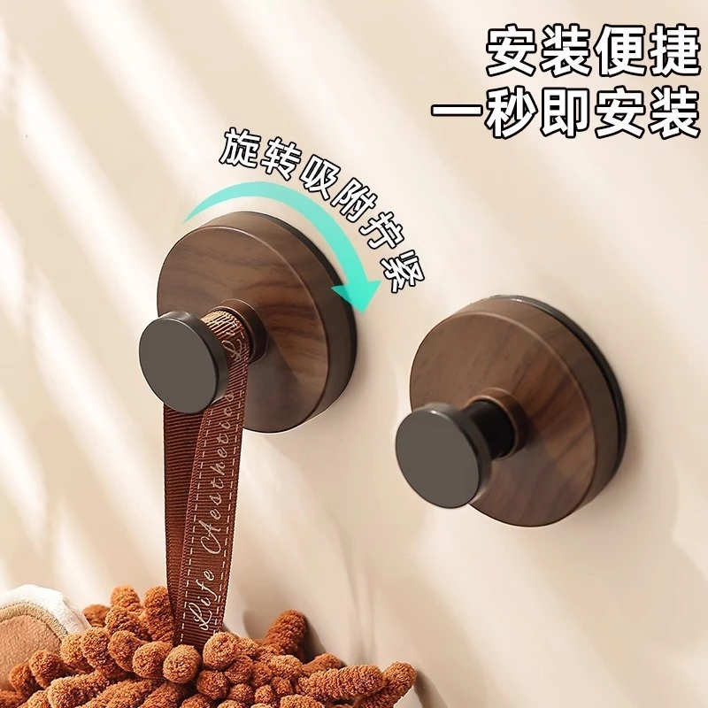 胡桃木纹吸盘旋钮挂钩强力承重粘胶挂钩免打孔置物挂钩