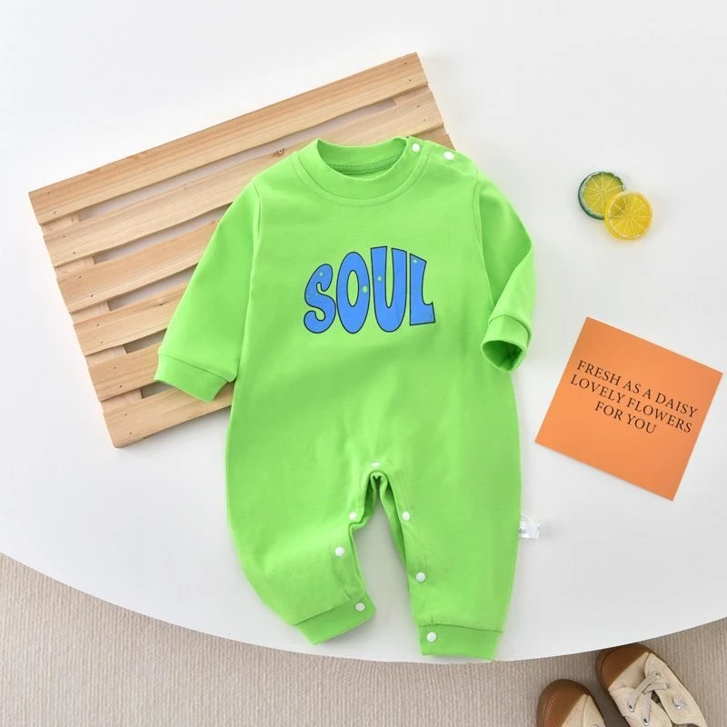 婴儿连体衣春秋外出服可爱超萌宝宝衣服春秋字母哈衣长袖爬服哈衣
