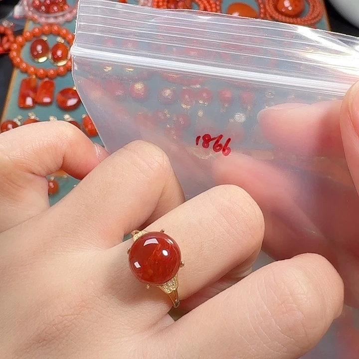 南红玛瑙银S925镶嵌戒指