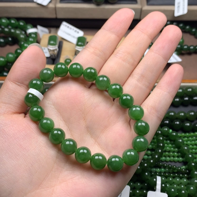 【闪购商品】未镶嵌手串和田玉（碧玉）10m辣绿无黑