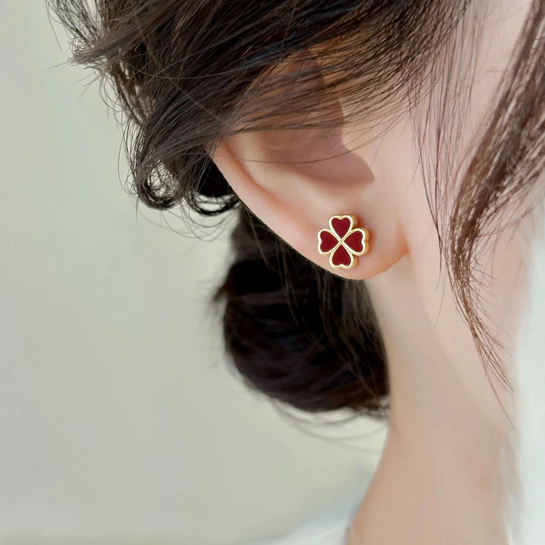 超好看新年红色爱心四叶草蚊香盘耳夹2025新爆款耳夹