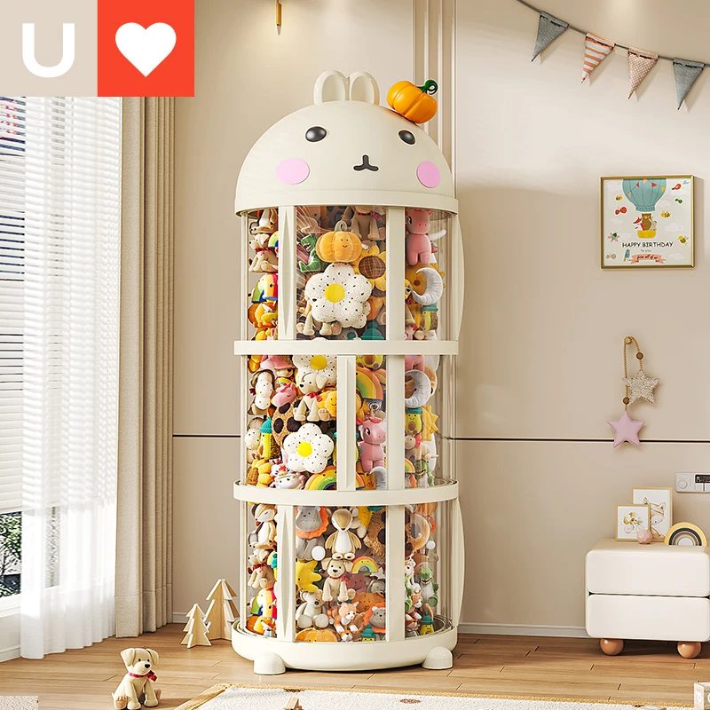 友耐移门款大直径娃娃桶收纳桶家用防尘防灰整理毛绒玩具防尘透明