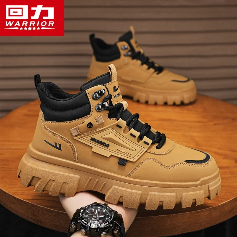 回力男鞋冬季百搭休闲厚底防滑高帮马丁靴运动登山工装劳保大黄靴
