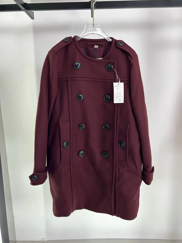 95新 BURBERRY/博柏利 酒红色圆领大衣外套【专属】042364