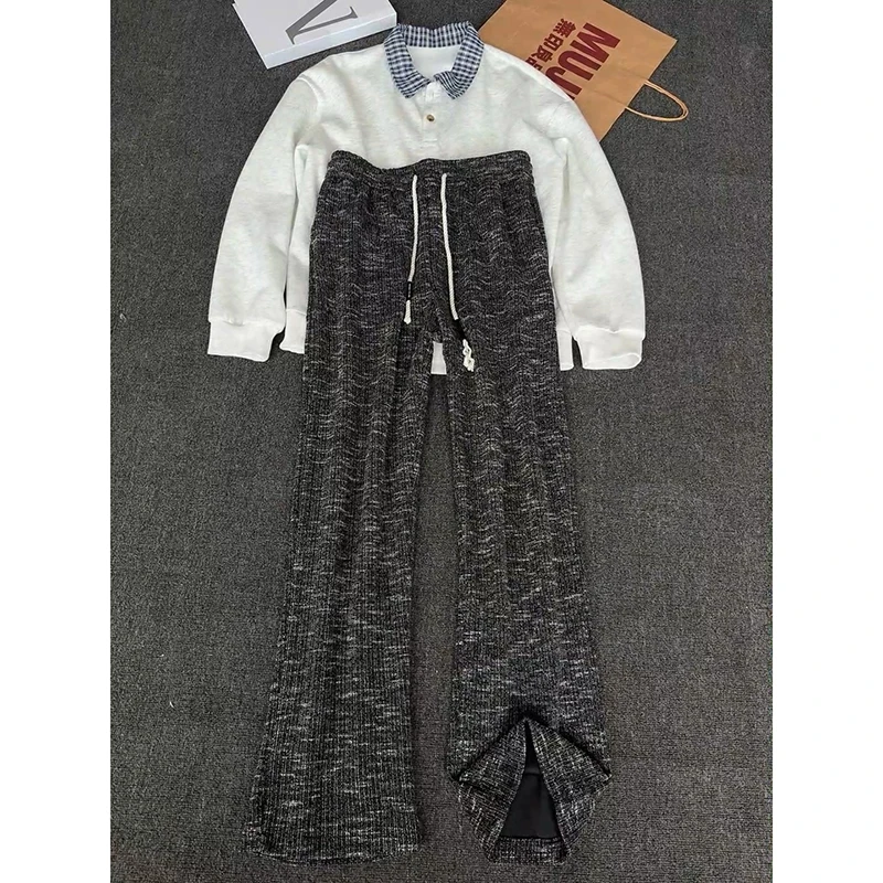 小香风针织重磅卫裤男款秋冬季美式复古vibe裤子垂感直筒休闲长裤