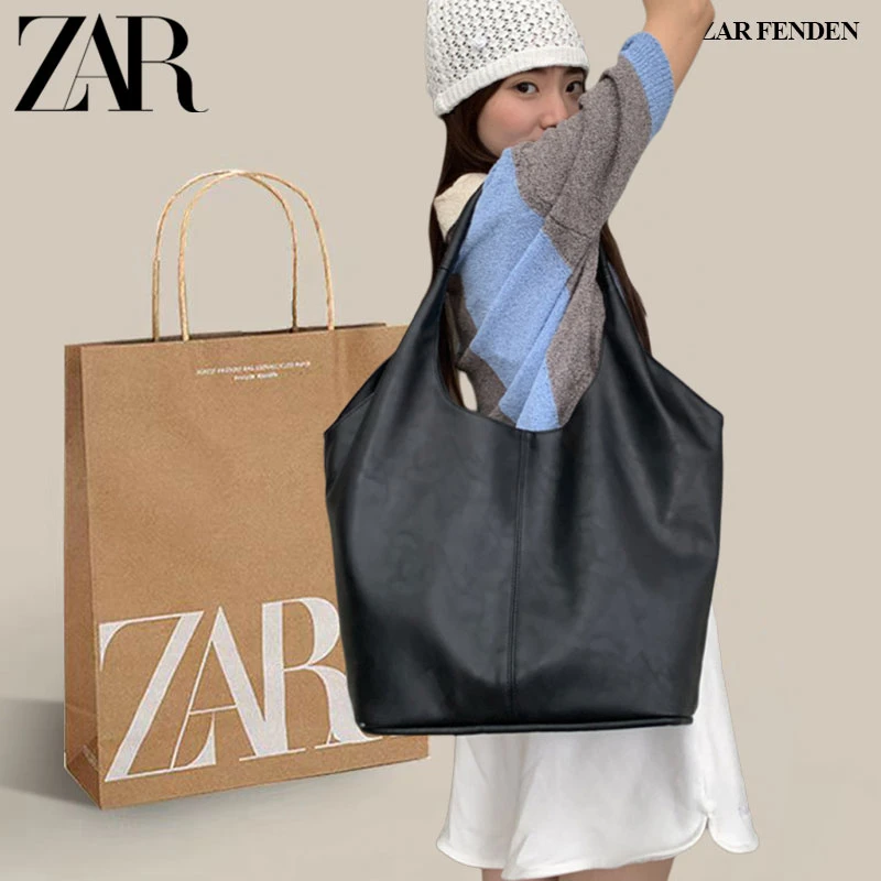 ZAR FENDEN韩国软皮大容量托特包女高级感黑色单肩休闲百搭腋下包
