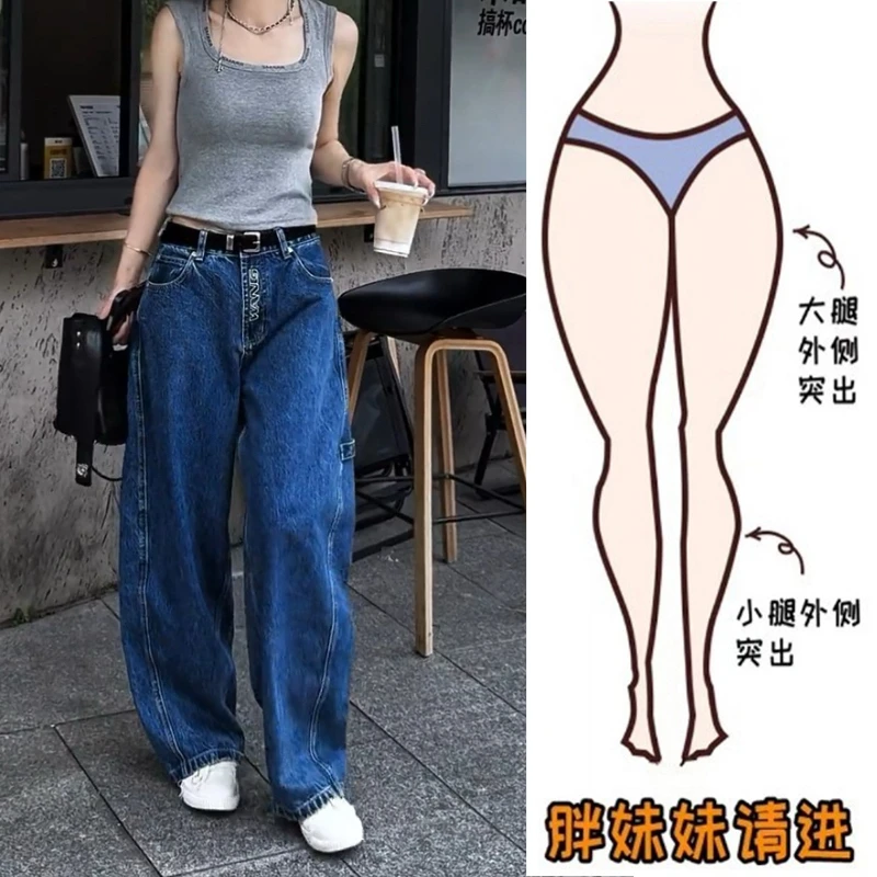 Aimeerosa/艾洛莎2025早秋新款双口袋复古牛仔裤女显瘦老爹裤长裤