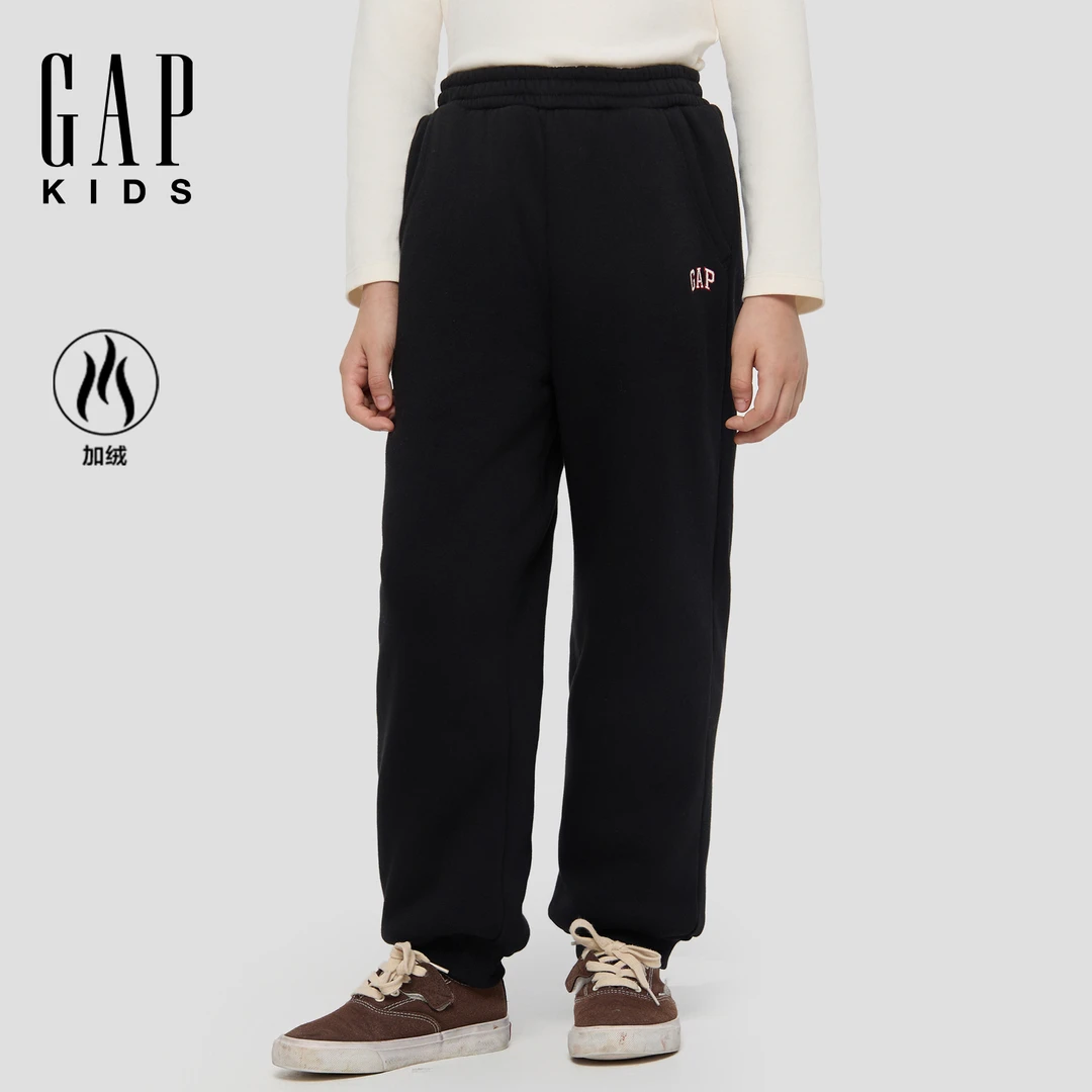 Gap男女童2025秋冬新款logo保暖羊羔绒宽松加绒束脚裤 DR 805412