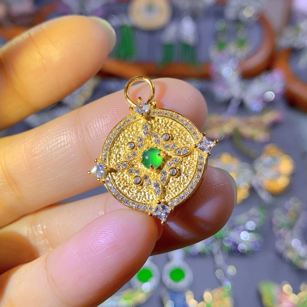 颈饰银S925镶嵌翡翠