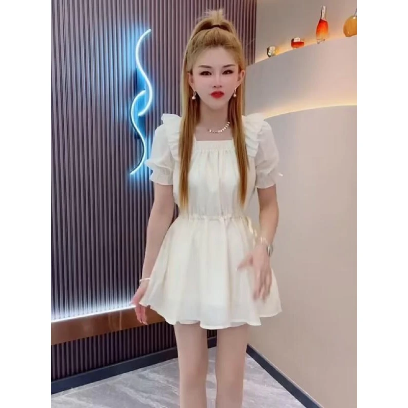 精致时尚两件套装裙女新款2025夏季甜美洋气短袖抽绳裙子短裤ins