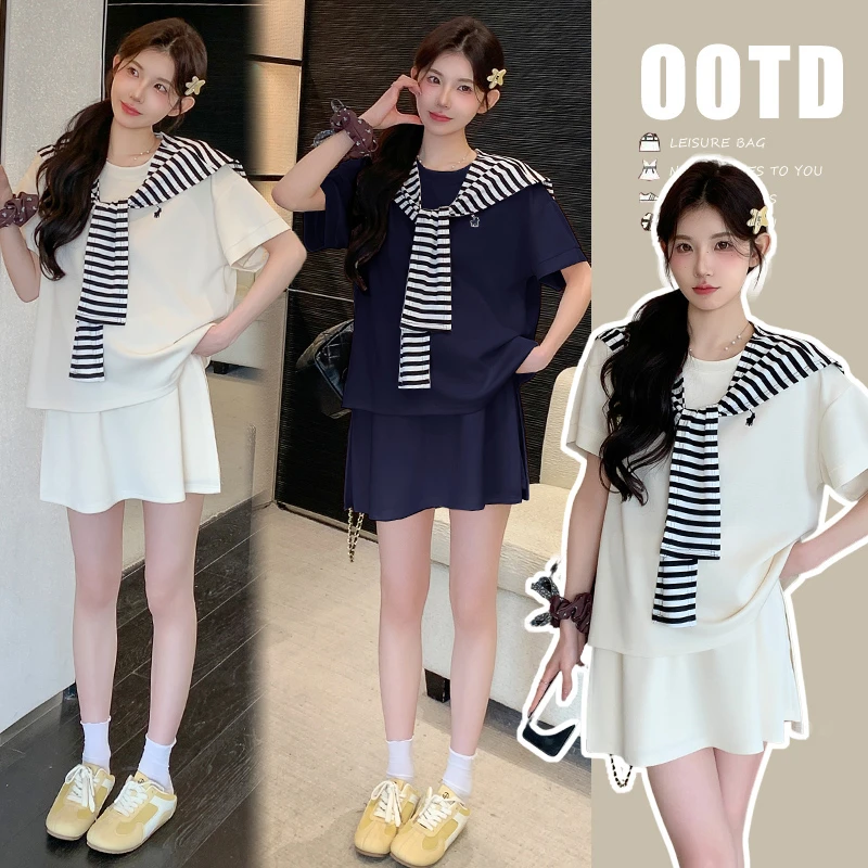孕妇装套装2025新款夏季韩系休闲辣妹宽松显瘦短袖上衣两件套